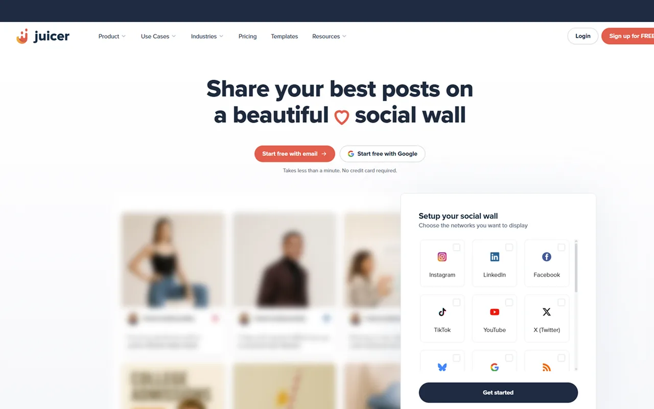 Juicer website homepage: Share your best posts on a beautiful social wall