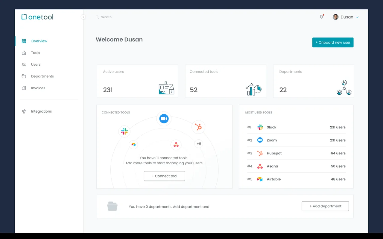 Onetool subscription management dashboard