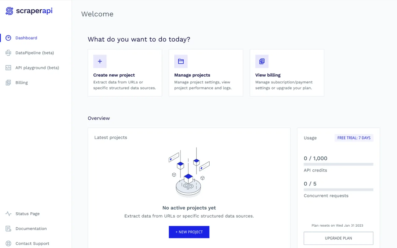 ScraperAPI dashboard