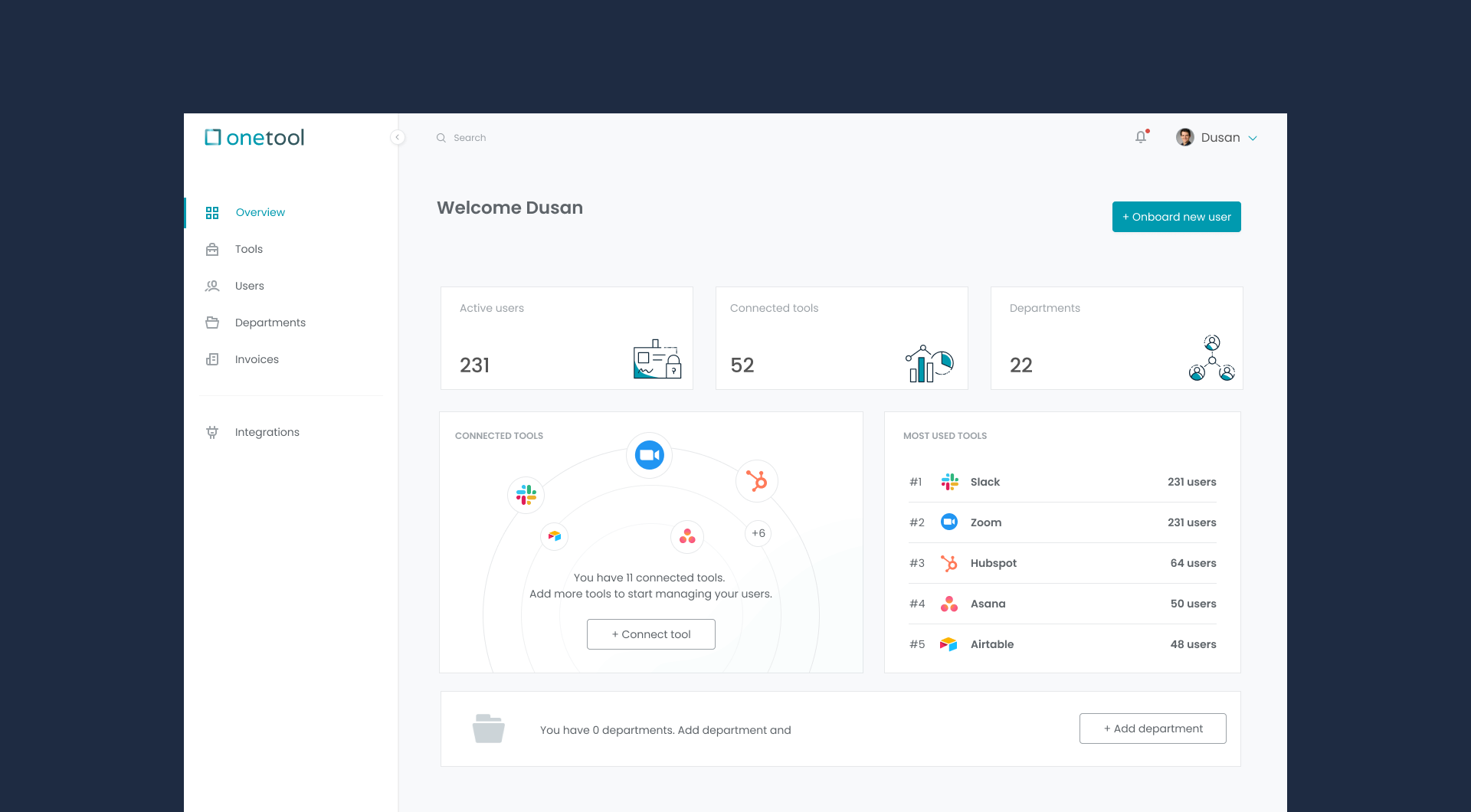 Onetool subscription management dashboard